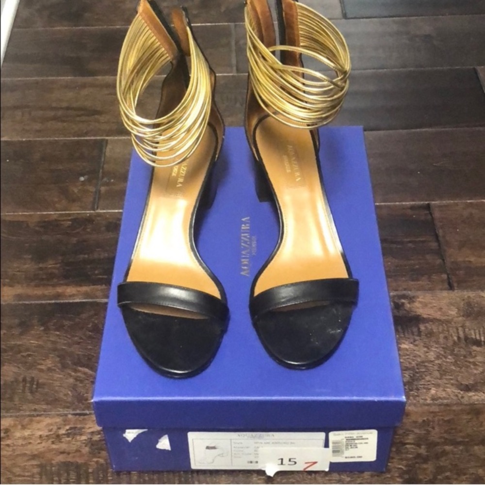 Aquazzura Black and Gold Sandals